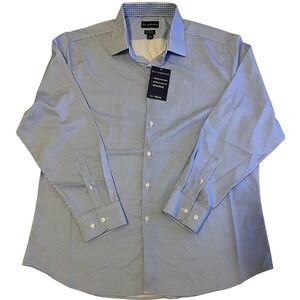 Bill Robinson Dress Shirt Mens XL Blue New Slim Fit Non-Iron Traveler Gingham